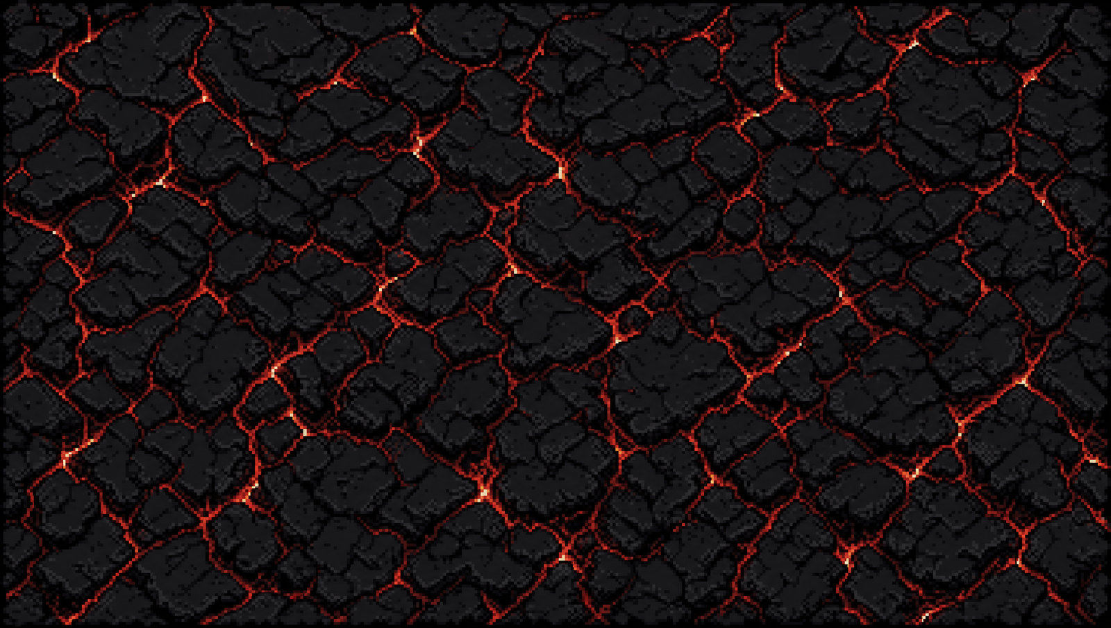 Cracked black rock split by glowing seams of magma